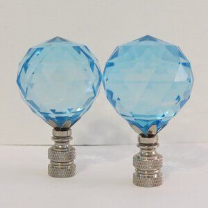 Sky Blue Faceted Lamp Finials, Pair